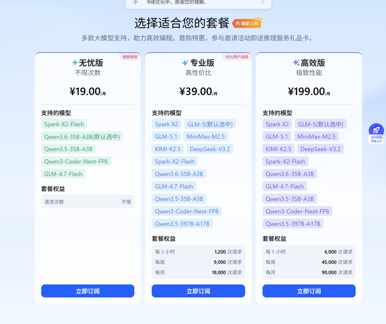 Coding Plan 三档订阅套餐截图