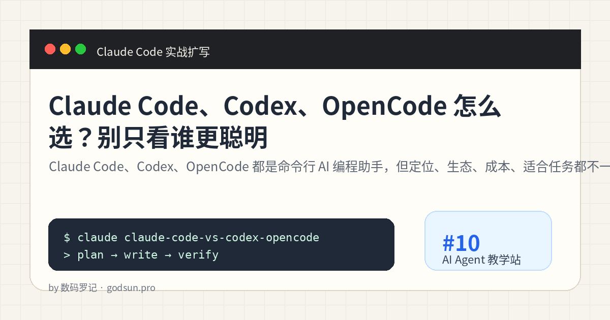 Claude Code、Codex、OpenCode 怎么选？别只看谁更聪明