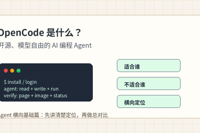 OpenCode 是什么？开源 AI 编程 Agent 的定位和最简使用思路