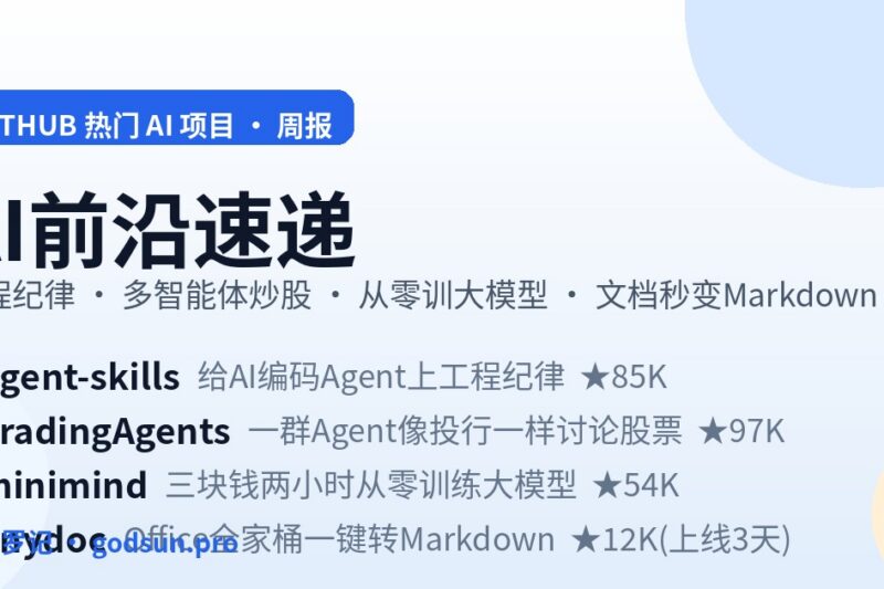 AI前沿速递｜agent-skills给AI上工程纪律、TradingAgents让Agent开炒股公司、minimind三块钱从零训大模型、anydoc把Office文档变Markdown