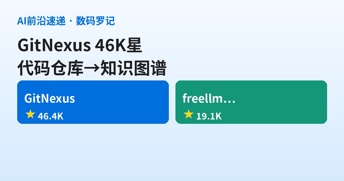 AI前沿速递｜GitNexus 46K星把代码仓库变成知识图谱、freellmapi 堆叠34家免费LLM