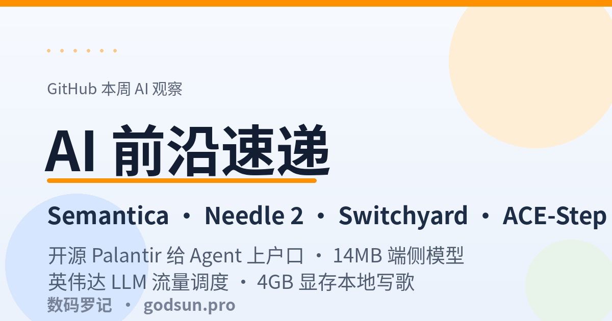 AI前沿速递｜Semantica开源Palantir给Agent上户口、Needle 14MB端侧模型、NVIDIA Switchyard LLM流量调度、ACE-Step 1.5本地写歌