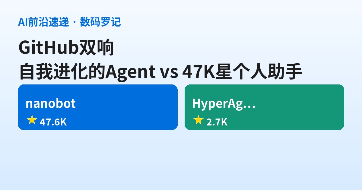GitHub双响：nanobot 47K星把个人AI助手拉回本地，Meta让Agent学会自我进化