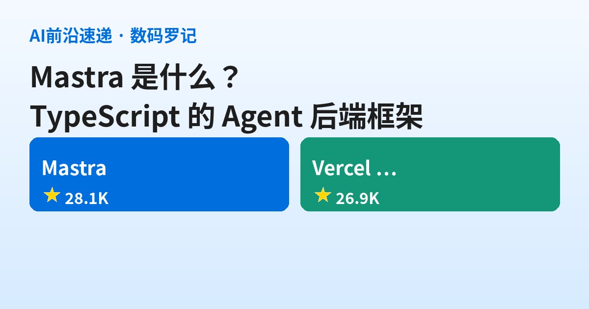 Mastra 是什么？给 TypeScript 队伍的 Agent「后端框架」，28.1K 星的开源横向平台（基础篇）