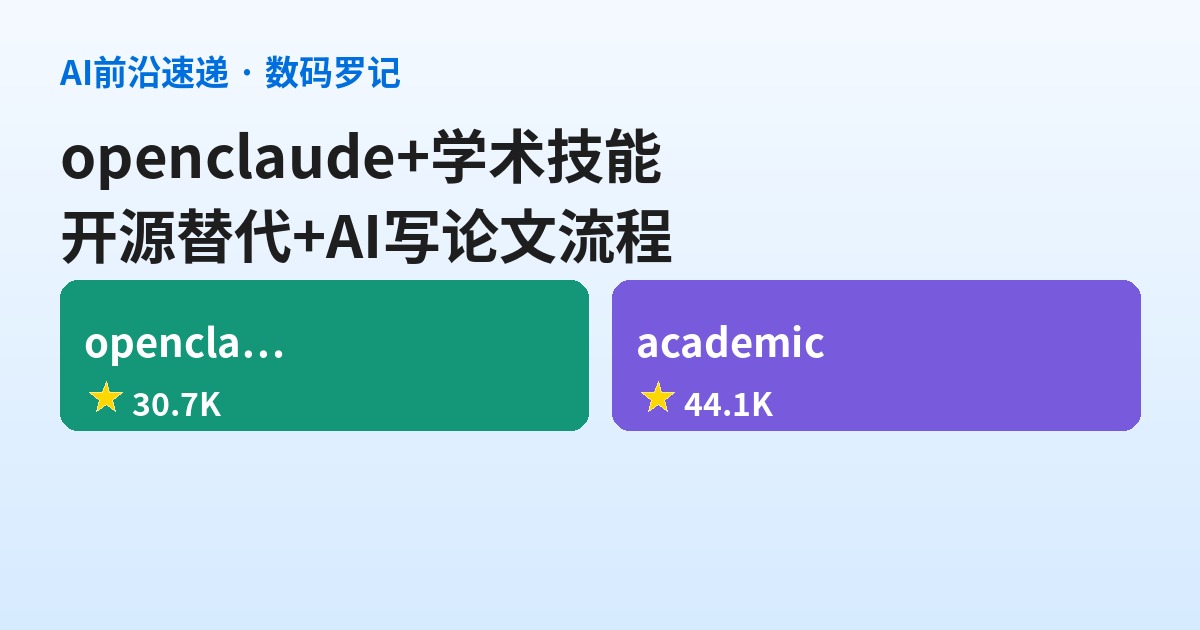 AI前沿速递｜openclaude 31K星开源替代、academic-research-skills 44K星让AI写论文有流程