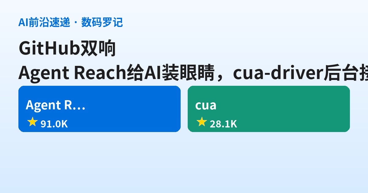 GitHub双响：Agent Reach给AI装眼睛，cua-driver在后台接管桌面