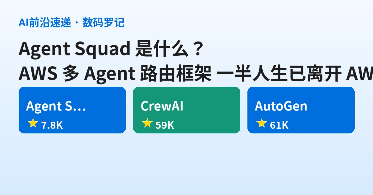 Agent Squad 是什么？7.8K 星的 AWS 多 Agent 路由框架，一半人生已离开 AWS（基础篇）