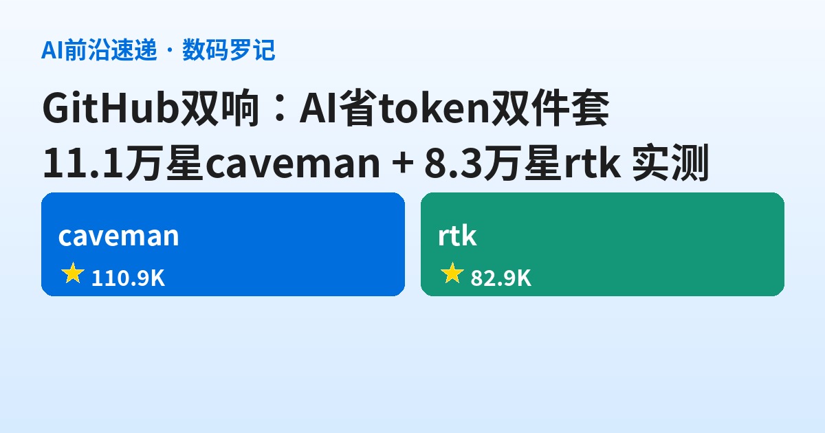 GitHub双响：11.1万星caveman让AI说狠话省token，8.3万星rtk把命令输出砍90%