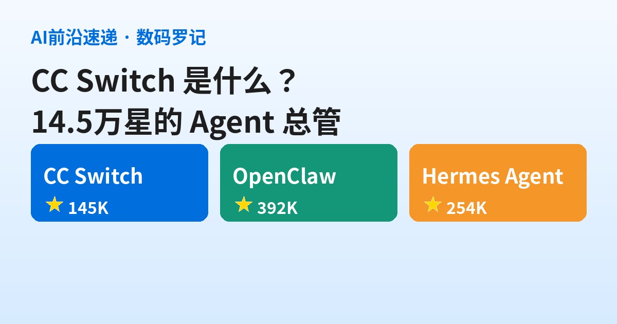 CC Switch 是什么？14.5万星的 Agent 总管，十个 AI 工具的供应商、MCP、Skills 一个壳全管（基础篇）