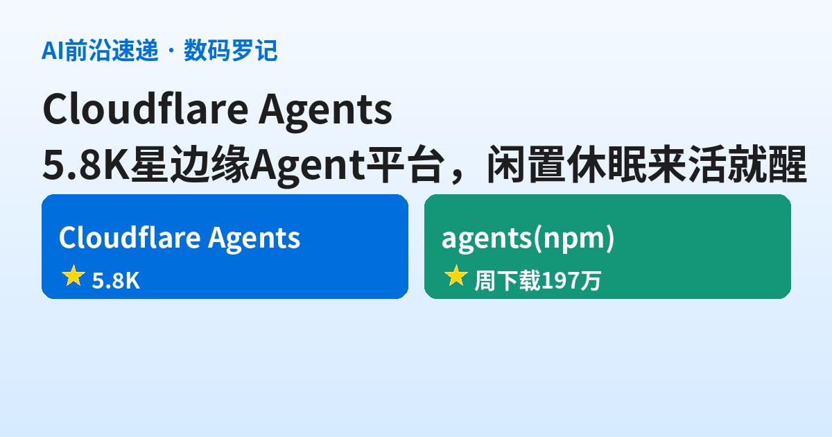 Cloudflare Agents 是什么？5.8K 星的边缘 Agent 平台，npm 周下载逼近 200 万（基础篇）