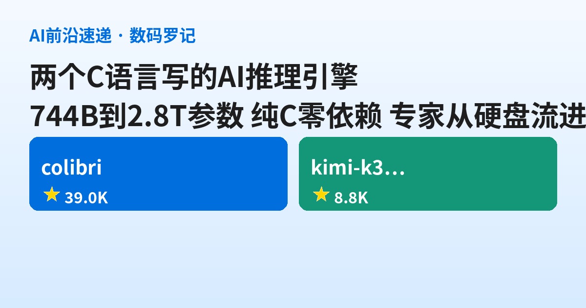GitHub双响：colibri和kimi-k3-in-c，两个纯C写的AI推理引擎