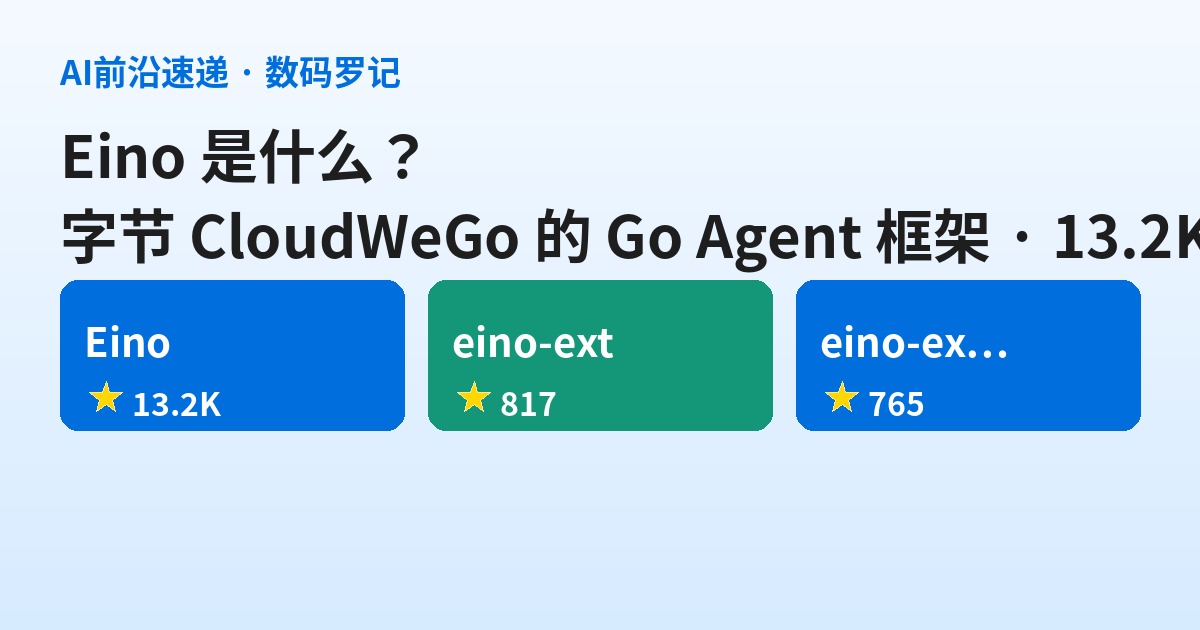 Eino 是什么？字节 CloudWeGo 开源的 Go Agent 框架，1.3 万星补上 Go 生态空位（基础篇）