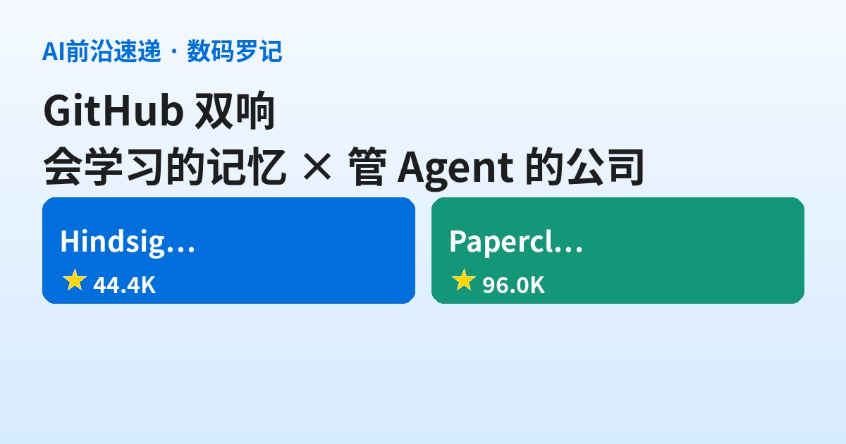 GitHub双响：Hindsight让Agent学会学习，Paperclip给Agent发工牌管公司