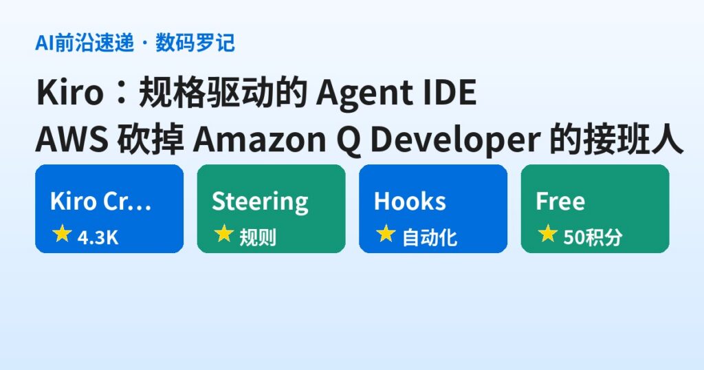 Kiro 是什么？AWS 砍掉 Amazon Q Developer 后的接班人，4.3K 星的规格驱动 Agent IDE（基础篇）