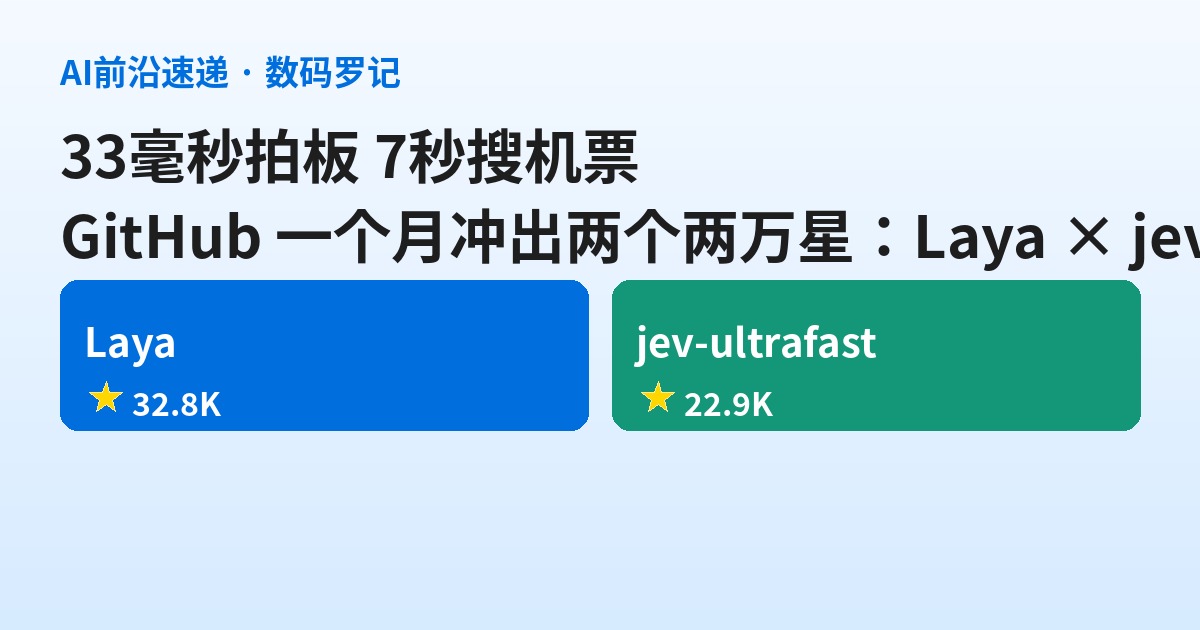 3.3万星Laya、2.3万星jev-ultrafast：一个33毫秒替你拍板，一个7秒替你搜完机票