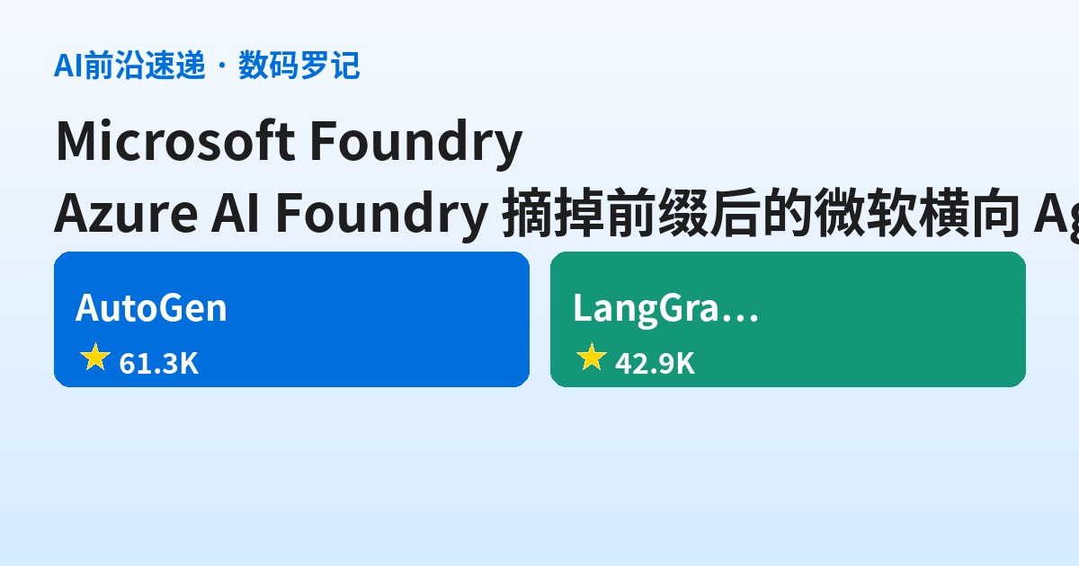 Microsoft Foundry 是什么？微软把 Azure AI Foundry 摘掉前缀后的横向 Agent 平台（基础篇）