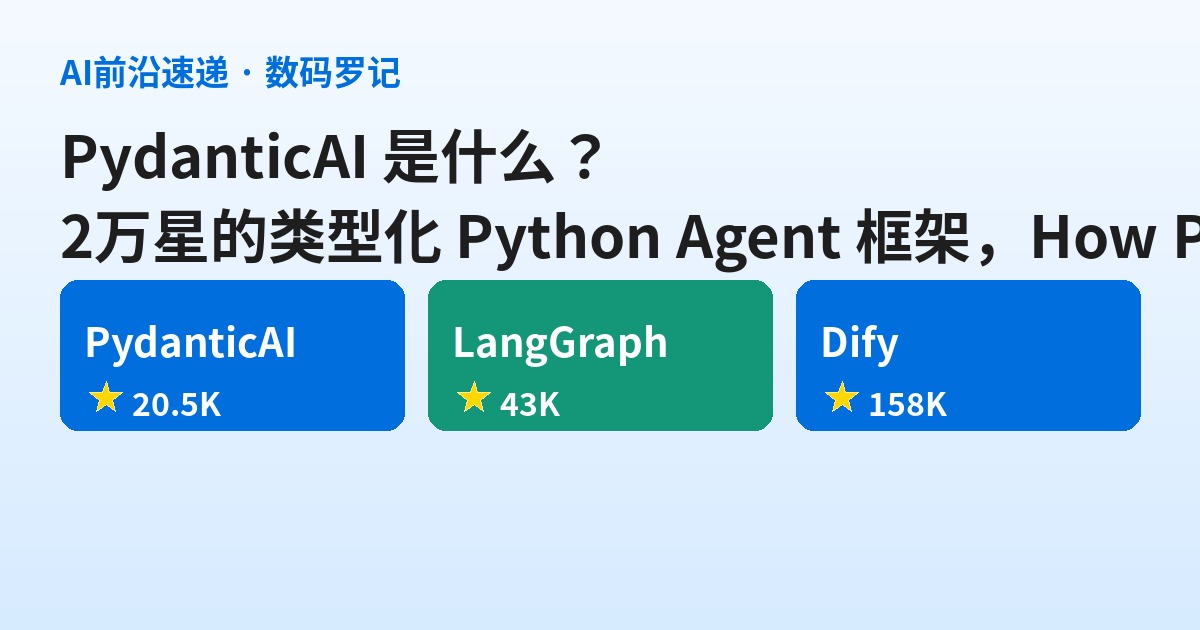 PydanticAI 是什么？20.5K 星的类型化 Python Agent 框架，How Python does AI（基础篇）