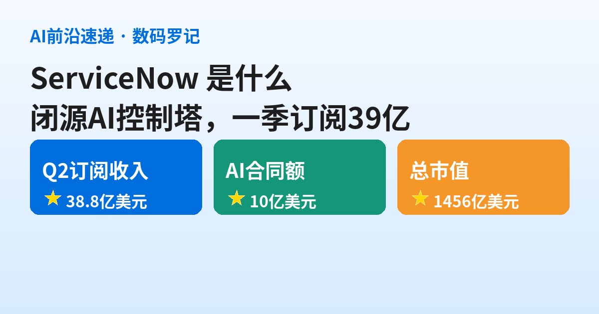 ServiceNow 是什么？Q2 订阅 39 亿美元的「AI 控制塔」，不卖模型只卖治理（基础篇）