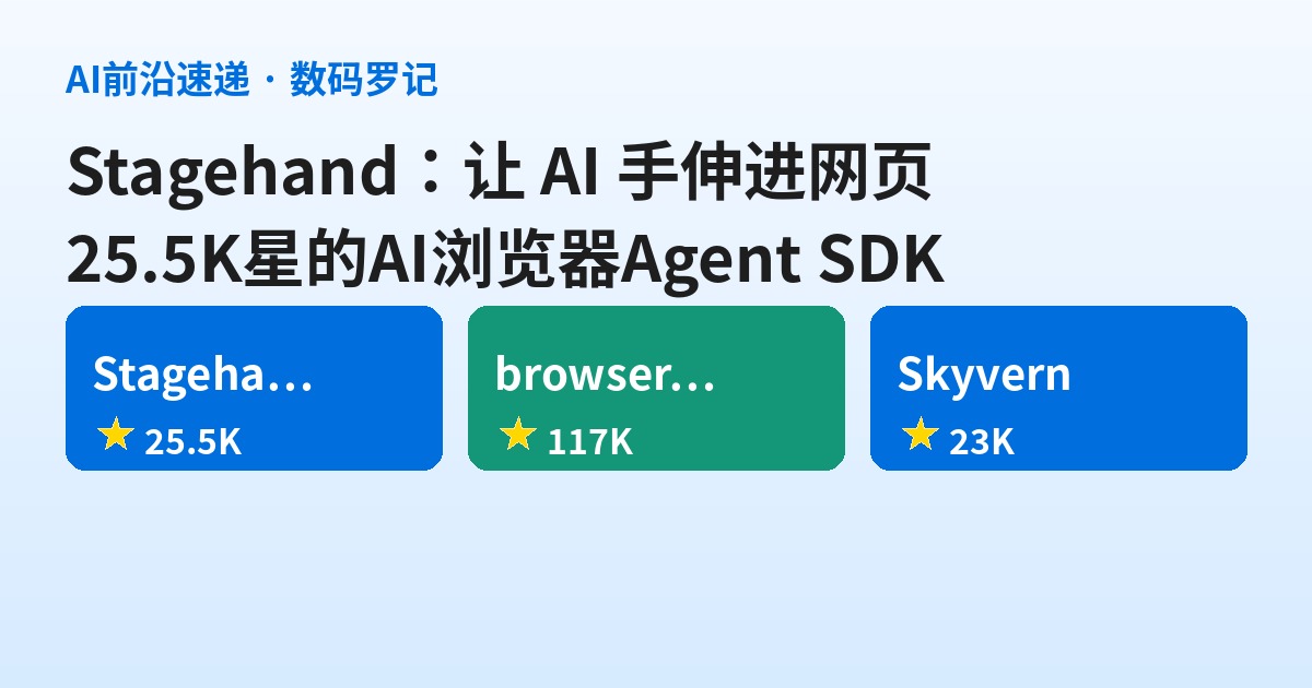 Stagehand 是什么？25.5K 星的 AI 浏览器 Agent SDK，脚本给精度、Agent 给灵活（基础篇）