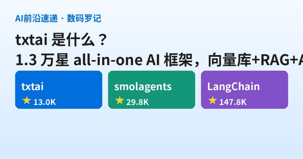 txtai 是什么？1.3 万星的 all-in-one AI 框架，向量库、RAG、Agent 塞进一个 pip 包（基础篇）